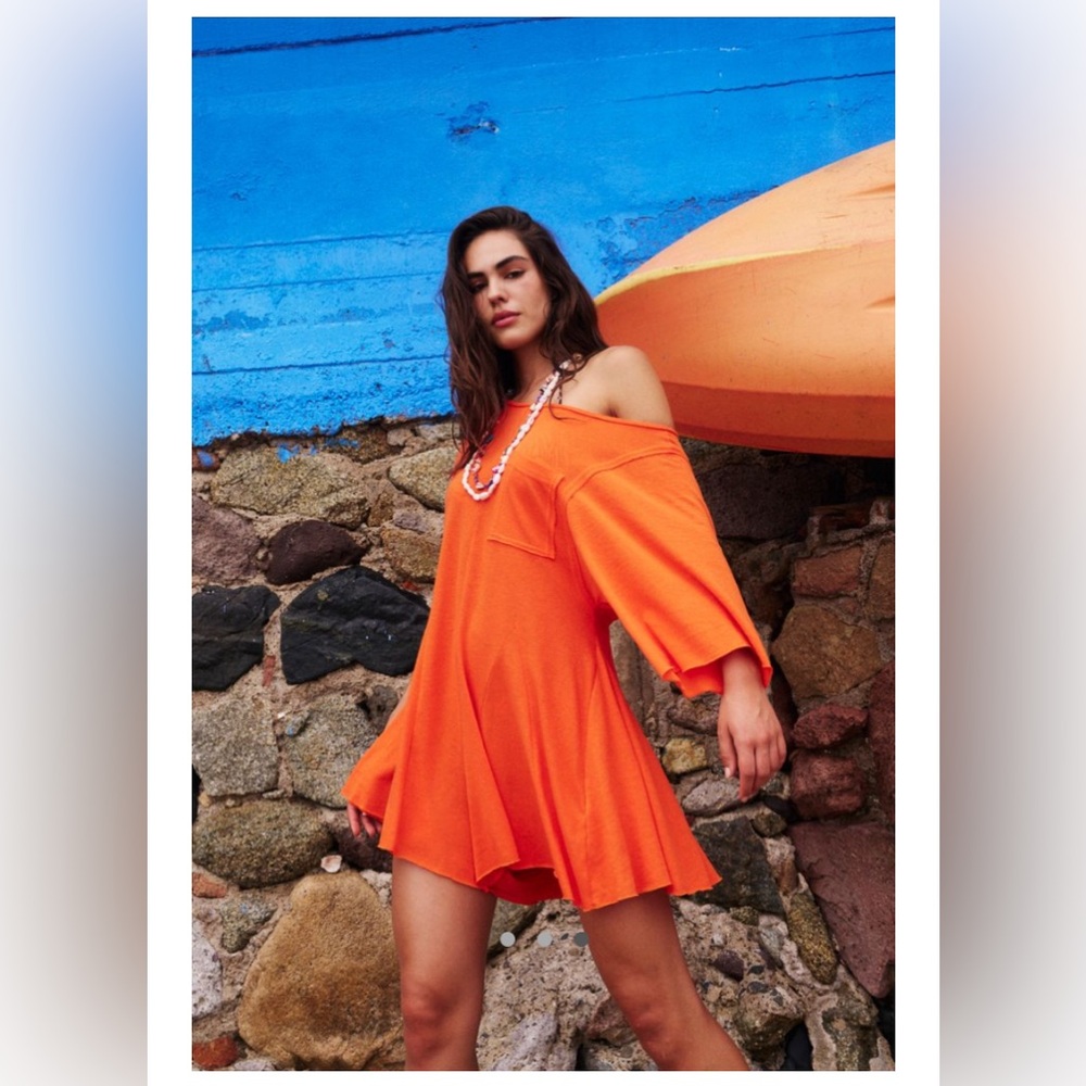 Free People Orange Off-Shoulder Dress